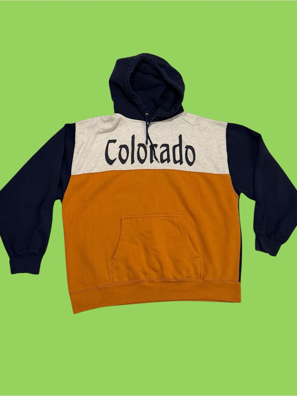 Vintage Colorado Hoodie 90s Color Block Comfy Size XL Blue Mustard Yellow